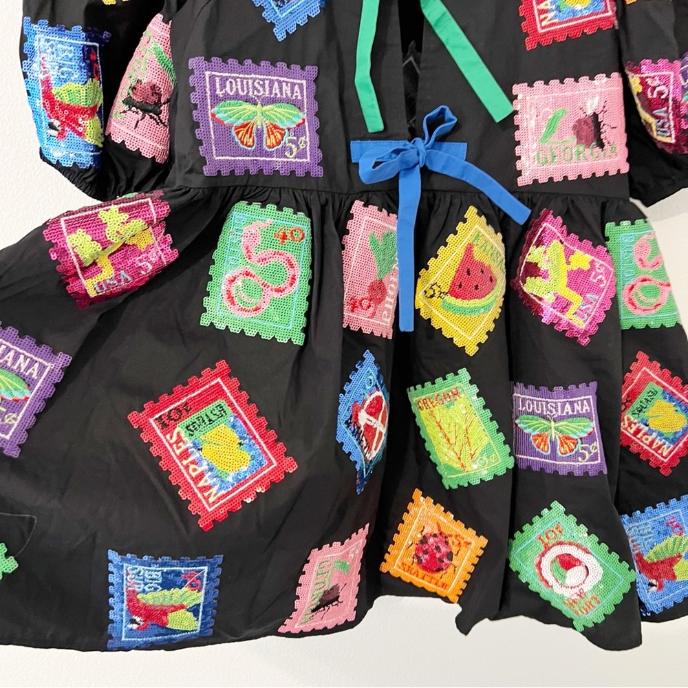Queen of Sparkles Black Fruit Stamps Dress Multicolor Sequin Size XS * - Picture 5 of 7